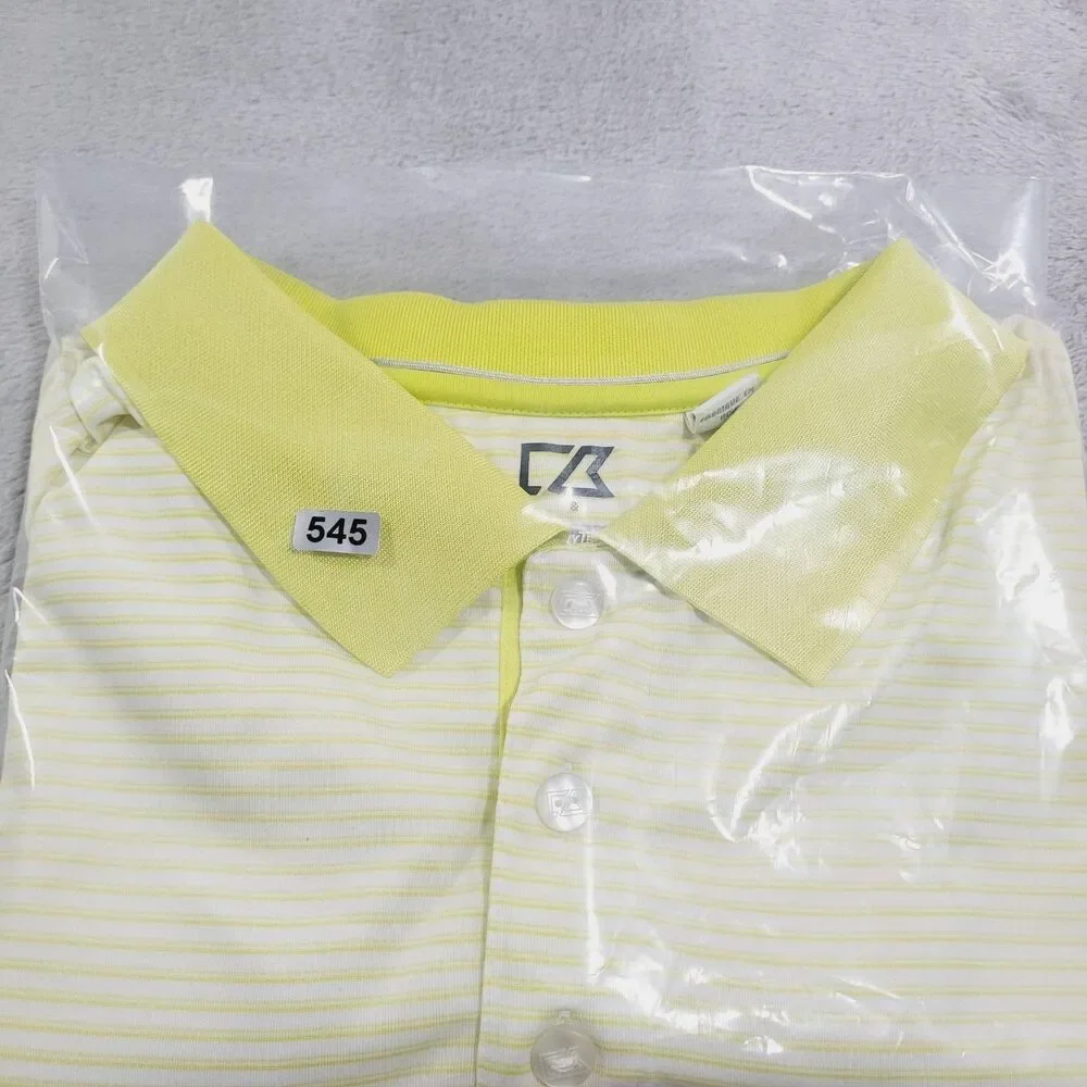 Cutter & Buck Polo Shirt Mens 2XL Yellow Striped CB DryTec Golf Performance